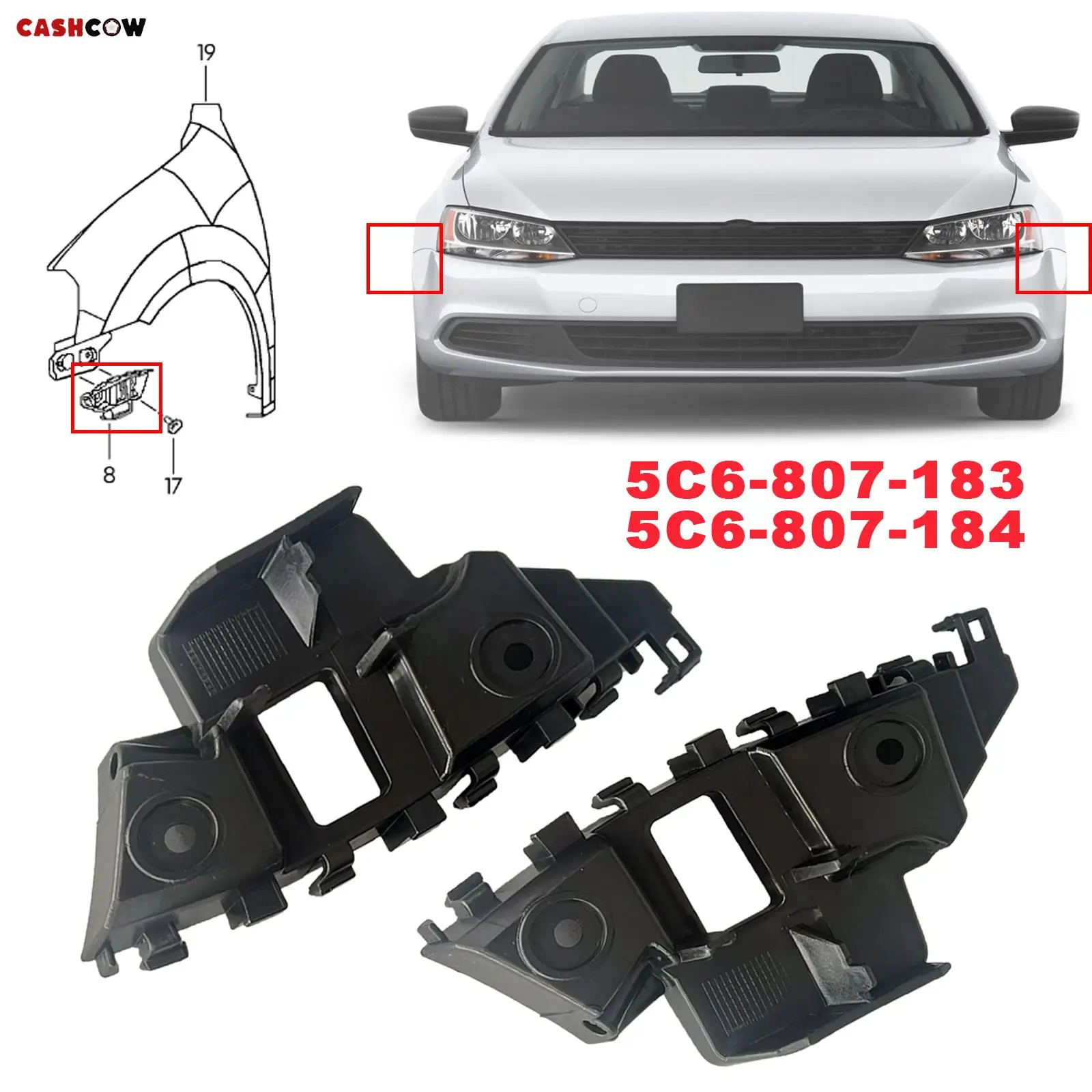 For VW Jetta MK6 2011-2014 Car Front Bumper Retainer Brackets Spacer Left Right Pair Side Beam Mount Support 5C6807183 5C6807184