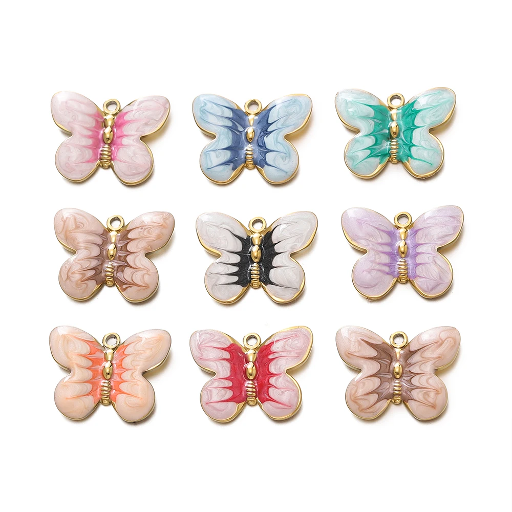 2pcs/lot Colorful Enamel Butterfly Charms Pendant for DIY Stainless Steel Necklace Earrings Jewelry Making Accessories Supplies