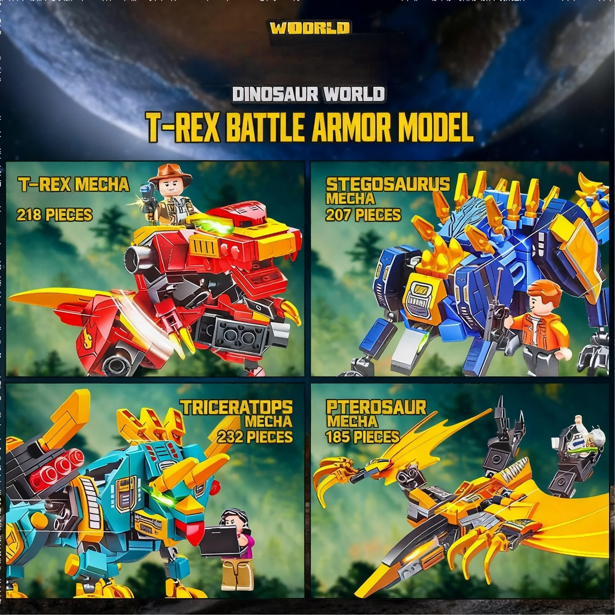 4-in-1-Dinosaurier-Transformator-Bausteine – T-Rex-Roboter Jurassic Mech-Modellbausatz, STEM-Spielzeug, Geschenk für Jungen im Alter von 6–8, 10–12 Jahren