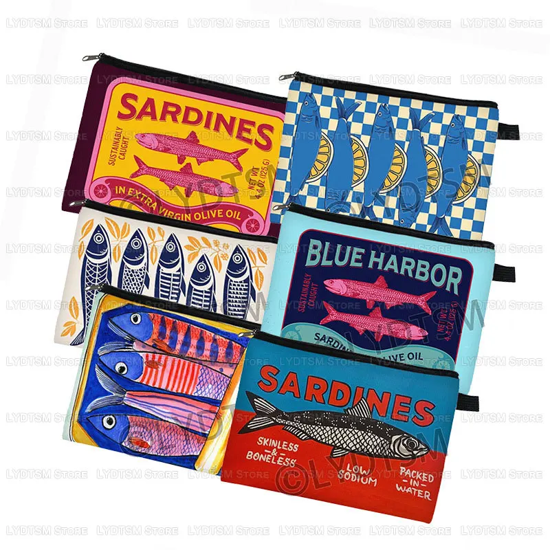 Sac d'argent imprimé Sardines colorées à la mode pour femmes, sac de maquillage, rouge à lèvres, serviette, pochette de rangement, sacs de toilette féminins, cadeau