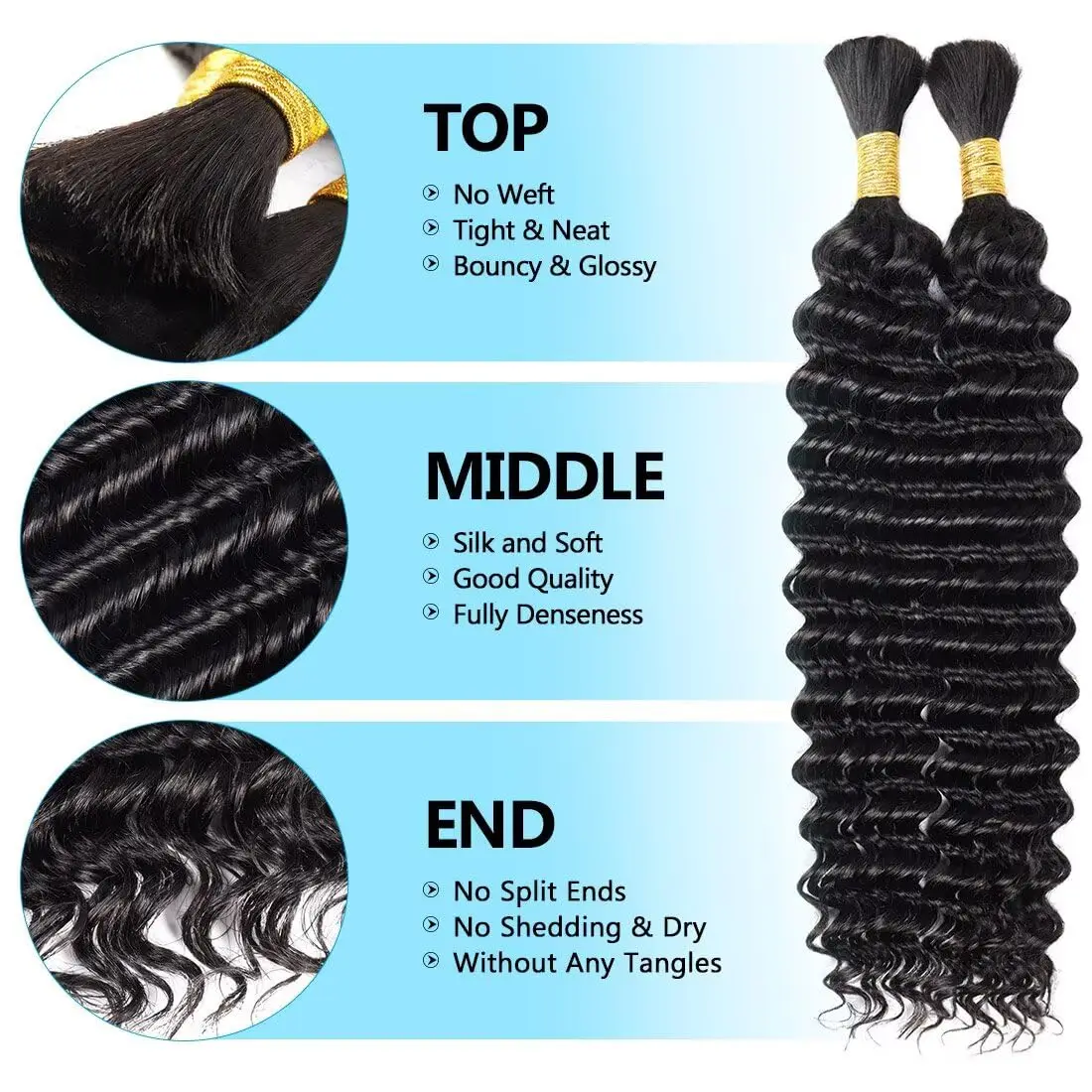 Boho Braids Human Hair 100% Real Deep Curly Hair With Spiral Curly Hair Ends 12A Grade Hair 95g-105g Deep Wave