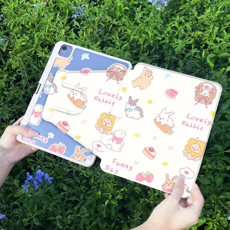 Rotate Stand Cover for IPad Air 6 Case IPad 10th Gen Air 5th 4th 10.9 Pro 11 2nd 3rd 4th IPad 10.2 7th 9th 8th Rabbit Funny Day