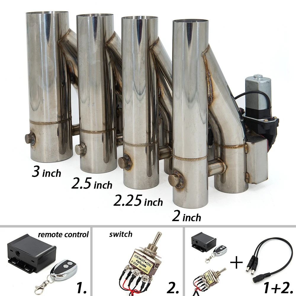 304 Stainless Steel Y Pipe Electric Exhaust Cutout ON/OFF Dual Valve With Controller Cut Out Down Pipe Kit