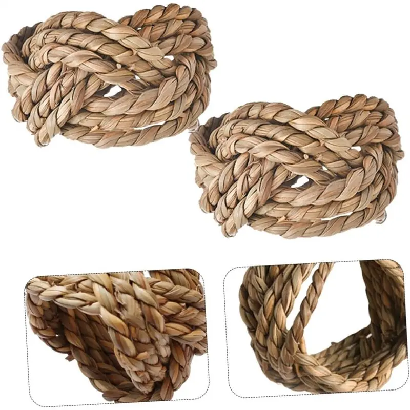 AEA9-8Pcs Handmade Woven Napkin Rings Decorative Holders For Dining Table Party Wedding Holiday Event Table Setting Rustic