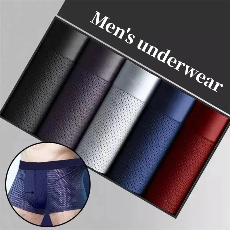 5 stücke/männer Unterwäsche Sommer Eis Seide Unterwäsche Plus Größe Höschen Kühlen Atmungsaktive Sexy Boxer Höschen Mesh Komfort unterwäsche L-5XL – Detail 1