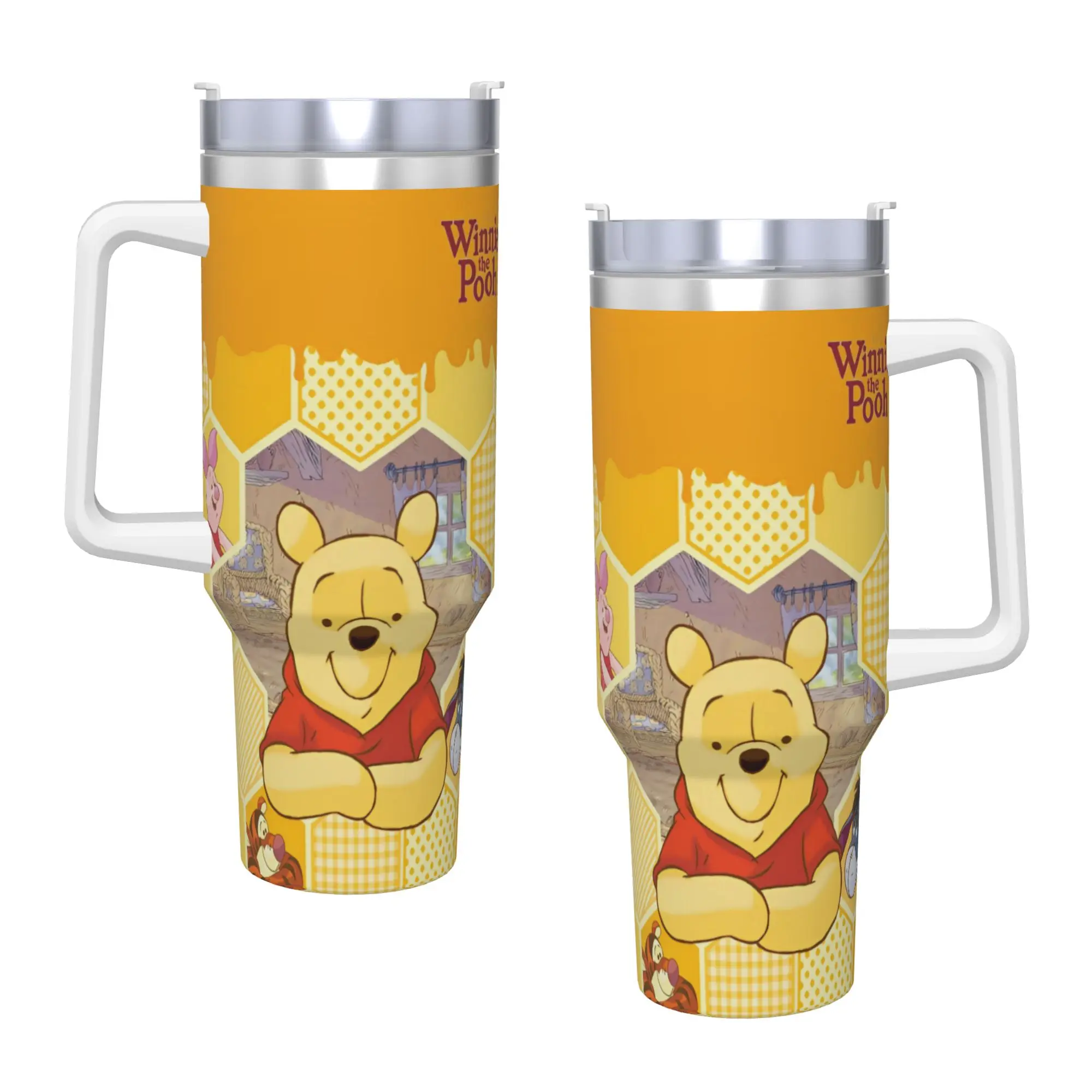 Winnie The Pooh Bear And Tigger Eeyore Donkey Piglet Pig Pooh Bear Stainless Steel Tumbler Thermal Cups With Straws and Lid