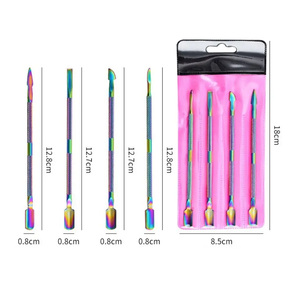 Nagelhautschieber aus Edelstahl, doppelseitig, abgeschrägter Gel-Nagellackentferner aus Stahl, doppelseitiges mehrfarbiges Pediküre-Werkzeug für Pediküre