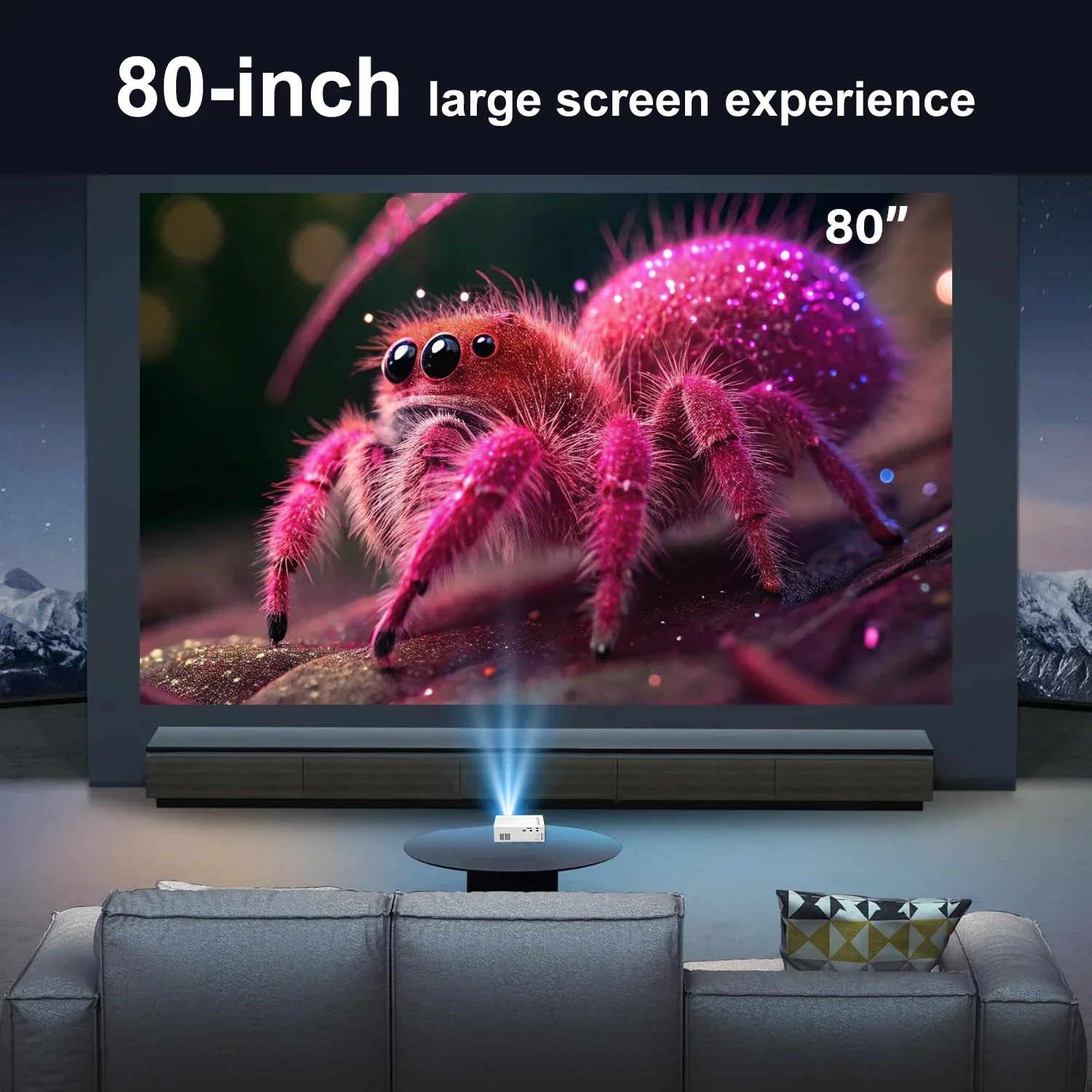 Projector Portable Small Design, HDMI USB Interfaces, Built-in Speaker, EU/US Plug Choices for Travel Use