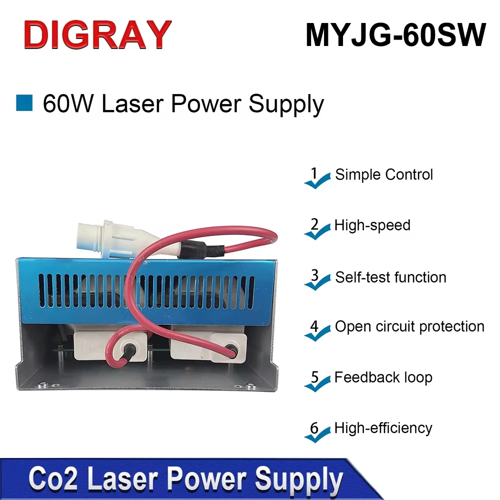 DIGRAY MYJG-60W CO2 レーザー電源 110V/220V オプション、50W 60W 切断および彫刻機ガラス管に適しています