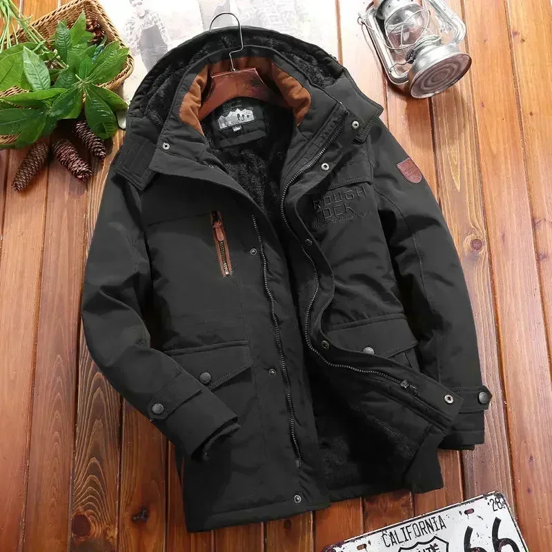 Winter Parka Men Windbreaker Fleece Thick Warm Fur Coats Male Retro Hooded Streetwear Overcoats Men's Windproof Jackets 6xl