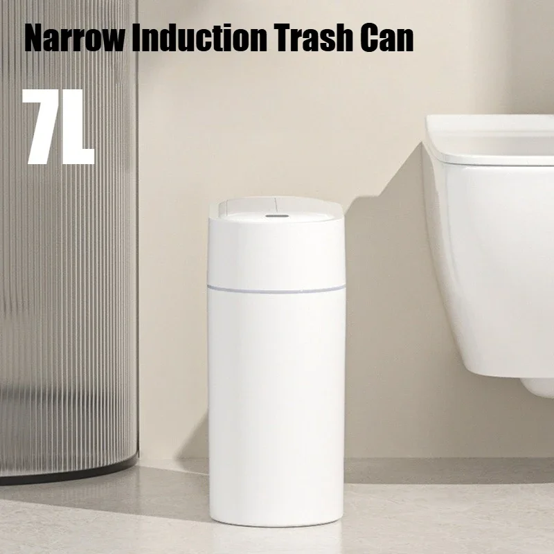 7L Smart Induction Auto Trash Can Wall Narrow Slit Lid Waterproof Compact Auto Touchless Electric Bin for Bathroom Toilet