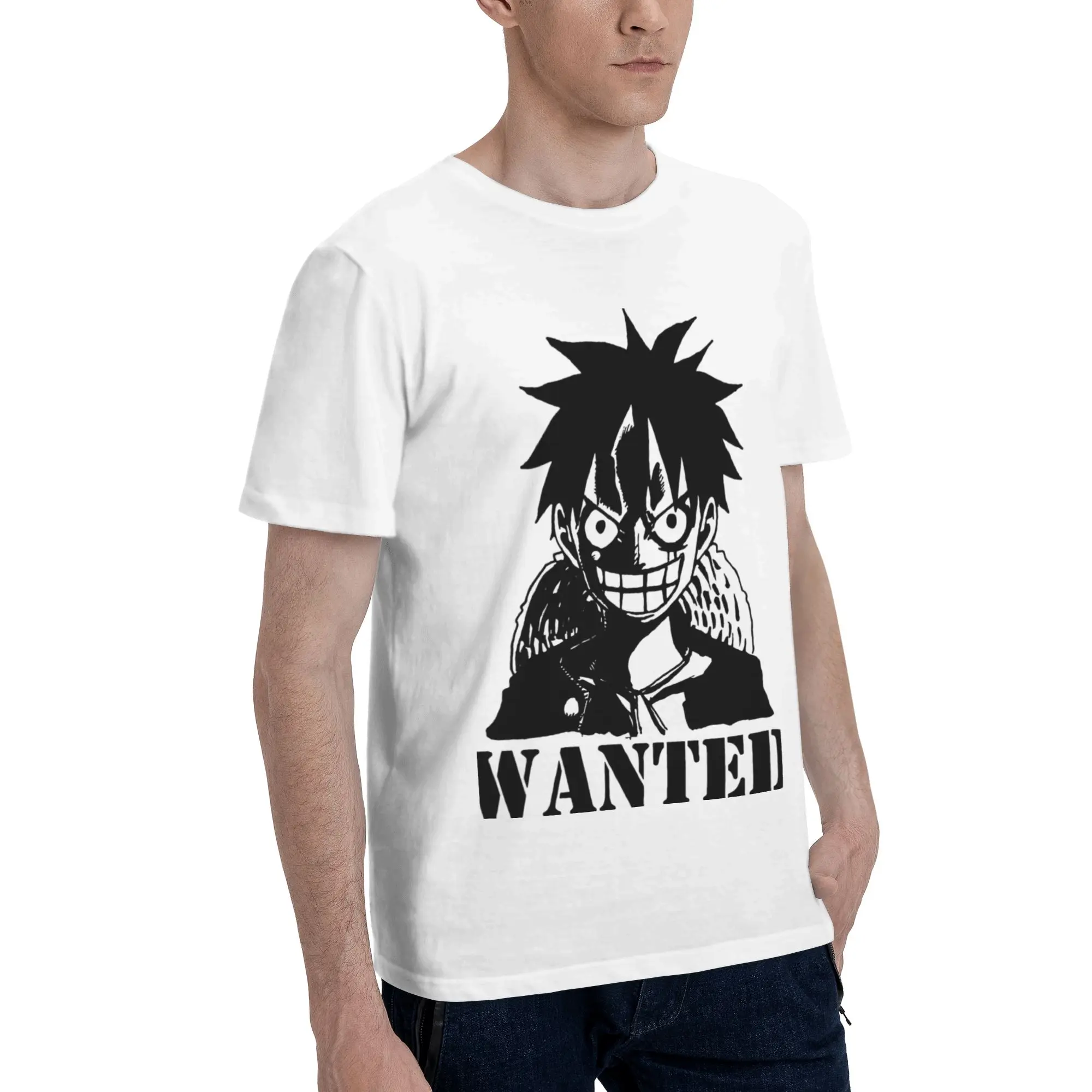 Monkey D Luffy Wanted Men T Shirt One Piece Amazing Tees Short Sleeve Round Collar Cotton Printing Clothes T-Shirt