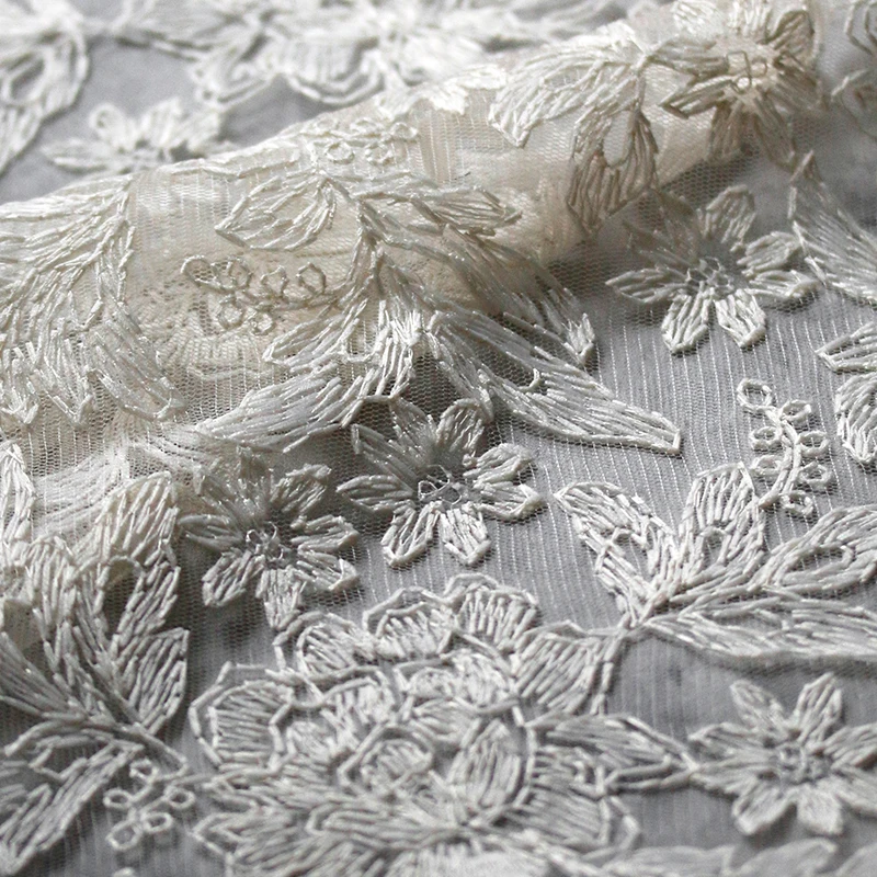 

Light Apricot Embroidery Flower Sea Perspective Mesh Lace Fabric, High-end Head Gauze Skirt Material, Dress, Cut and Change Desi