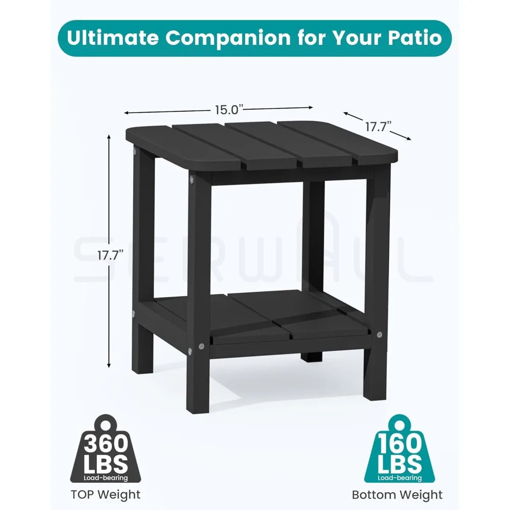Ensemble d'appoint double Adirondack de 4, table d'appoint rectangulaire, noir