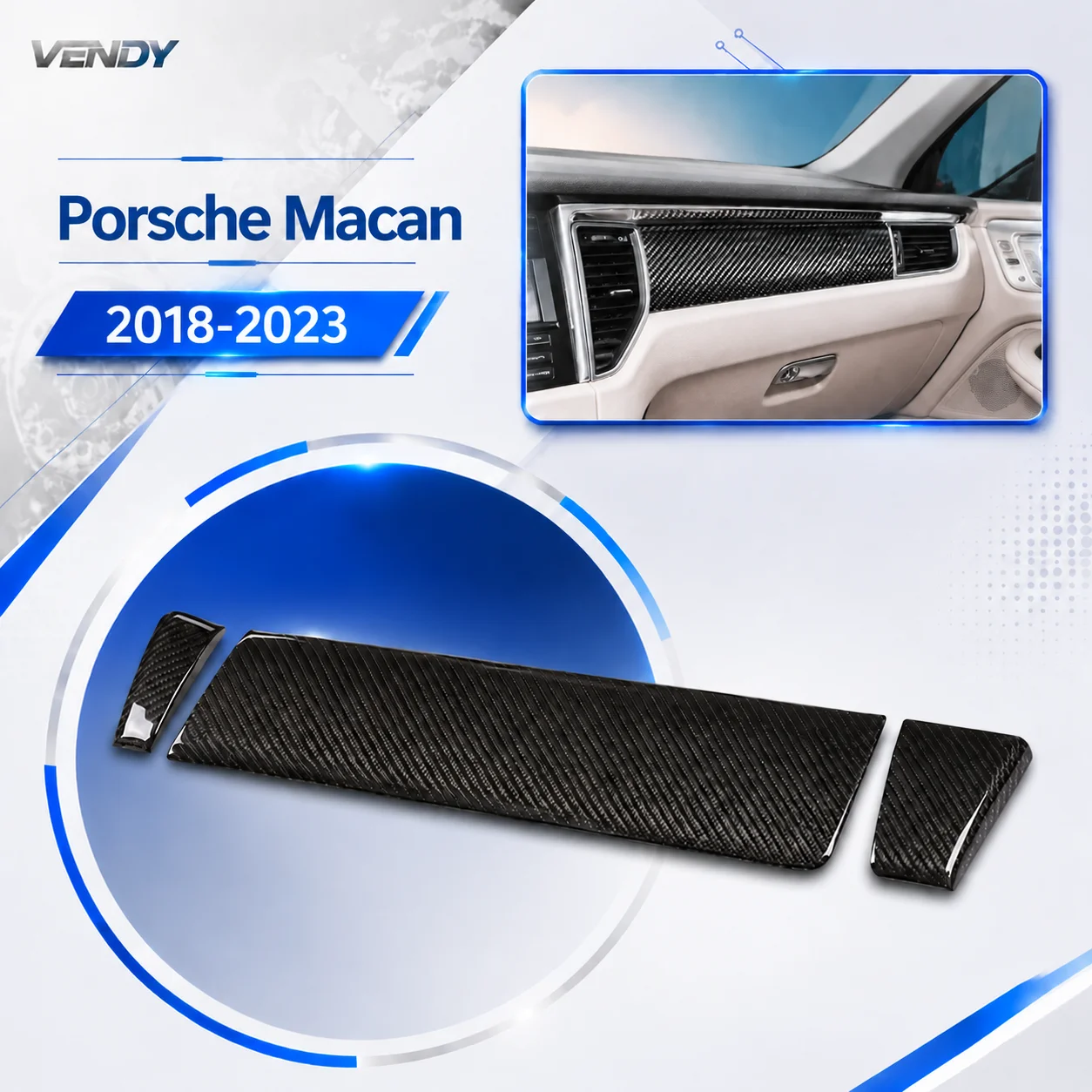 Real Dry Hard Carbon Fiber For Porsche MACAN 2018-2023 Interior Co-Pilot Dashboard Instrument Decorative Frame Cover Panel Trim