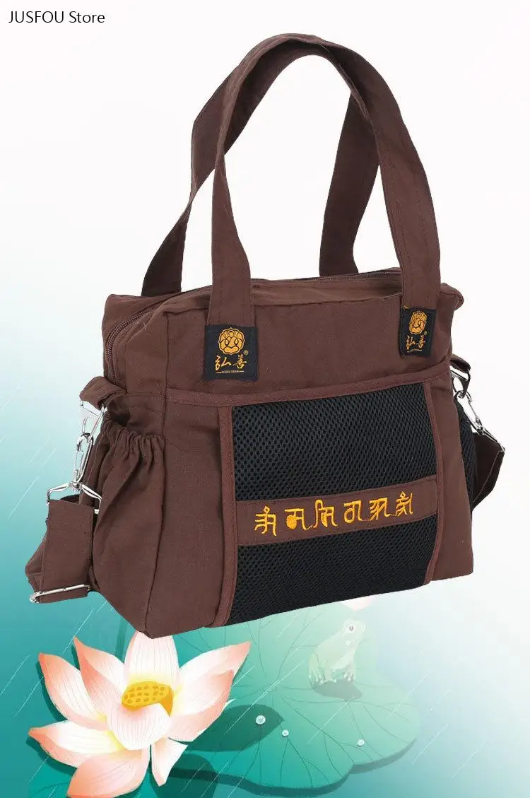 Unisex Buddhist Lay Practitioner Pilgrimage Bag, Large Capacity Single Shoulder Crossbody Handbag, Incense Bag