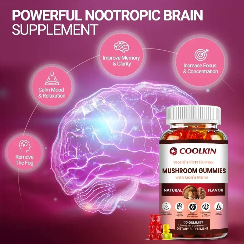 Mushroom Gummy Complex - Brain Supplement for Memory and Focus Relief Stress Better Mood - view 3