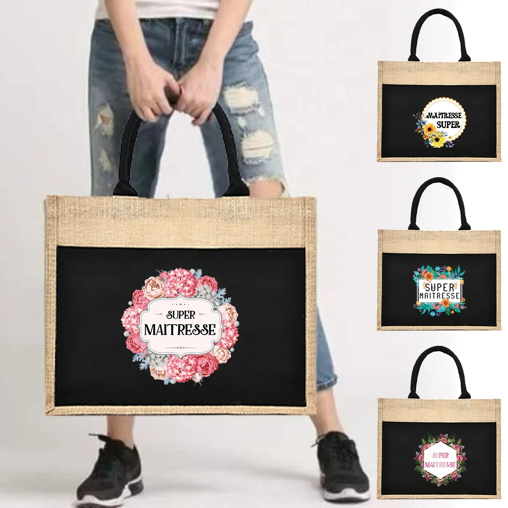 Jute Handbag Linen Shoulder Sacks Jute Imitation Sacks Linen Women Shopping Tote Laminated Bags Designer Tote Super Maitresse