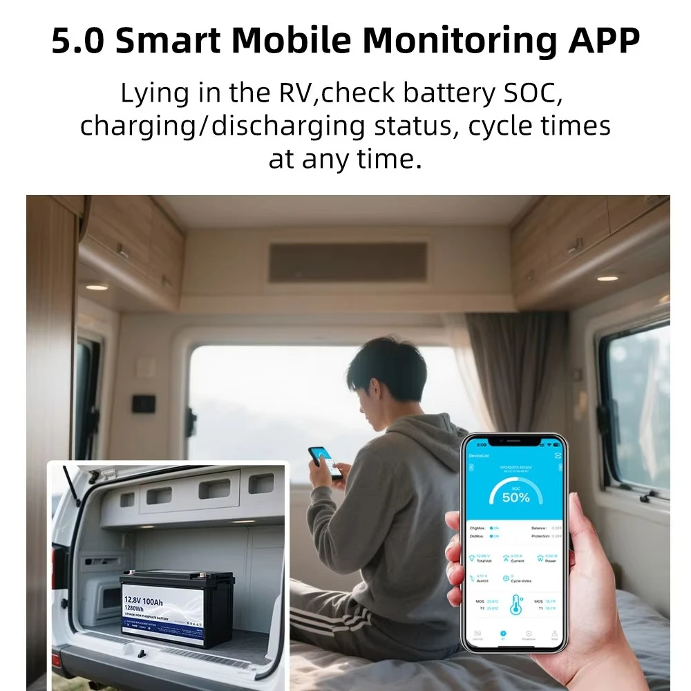 حزمة بطارية LiFePO4 RV كبيرة 12 فولت 300 أمبير في الساعة 3.8 كيلووات في الساعة و 6000+ دورات للمعيشة بالطاقة الشمسية والمعيشة خارج الشبكة في المعسكر والمركبات الترفيهية