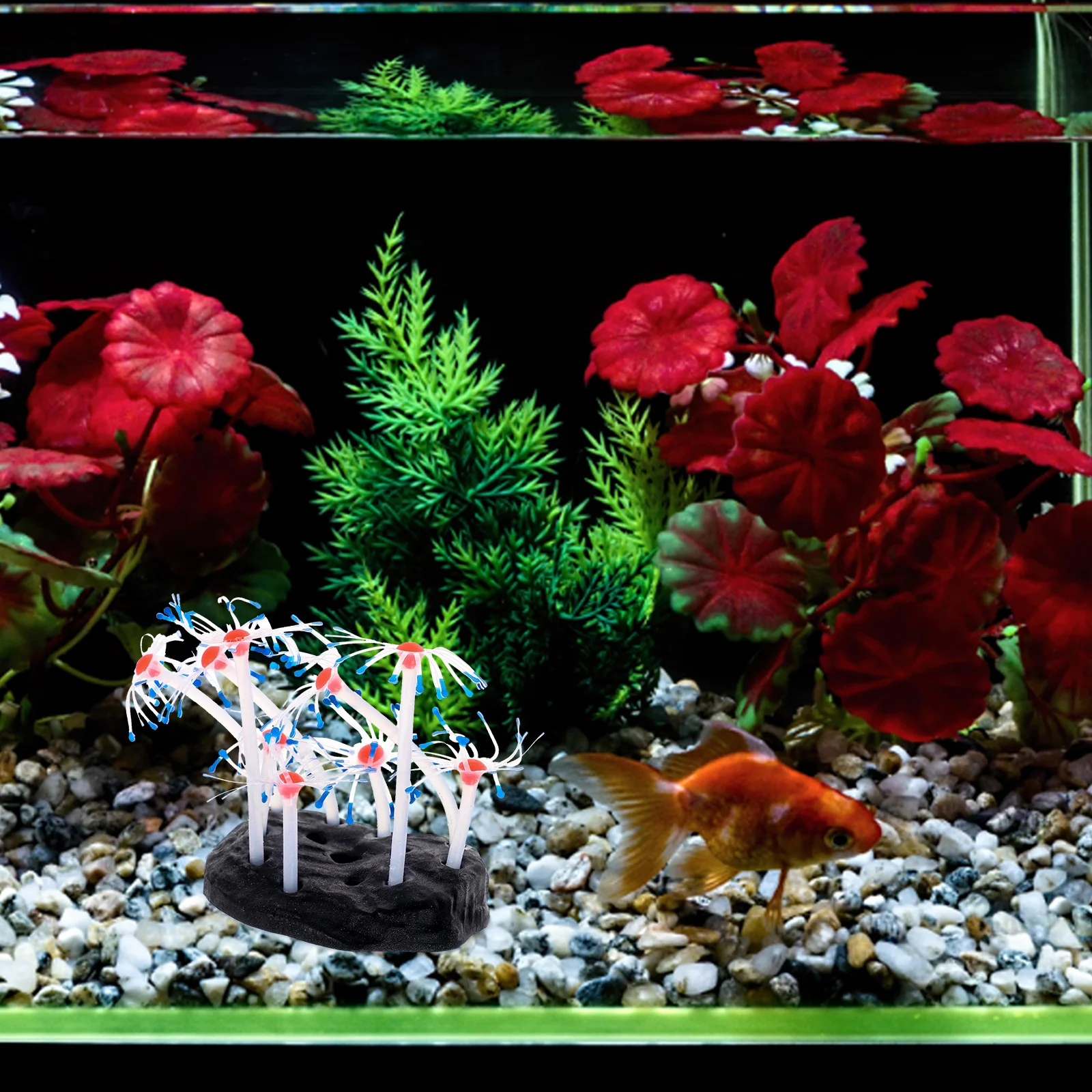 

Glow Anemone Decorations Lifelike Fake Sea Aquarium naments Green Small Size Silicone Night Tank Underwater Decor