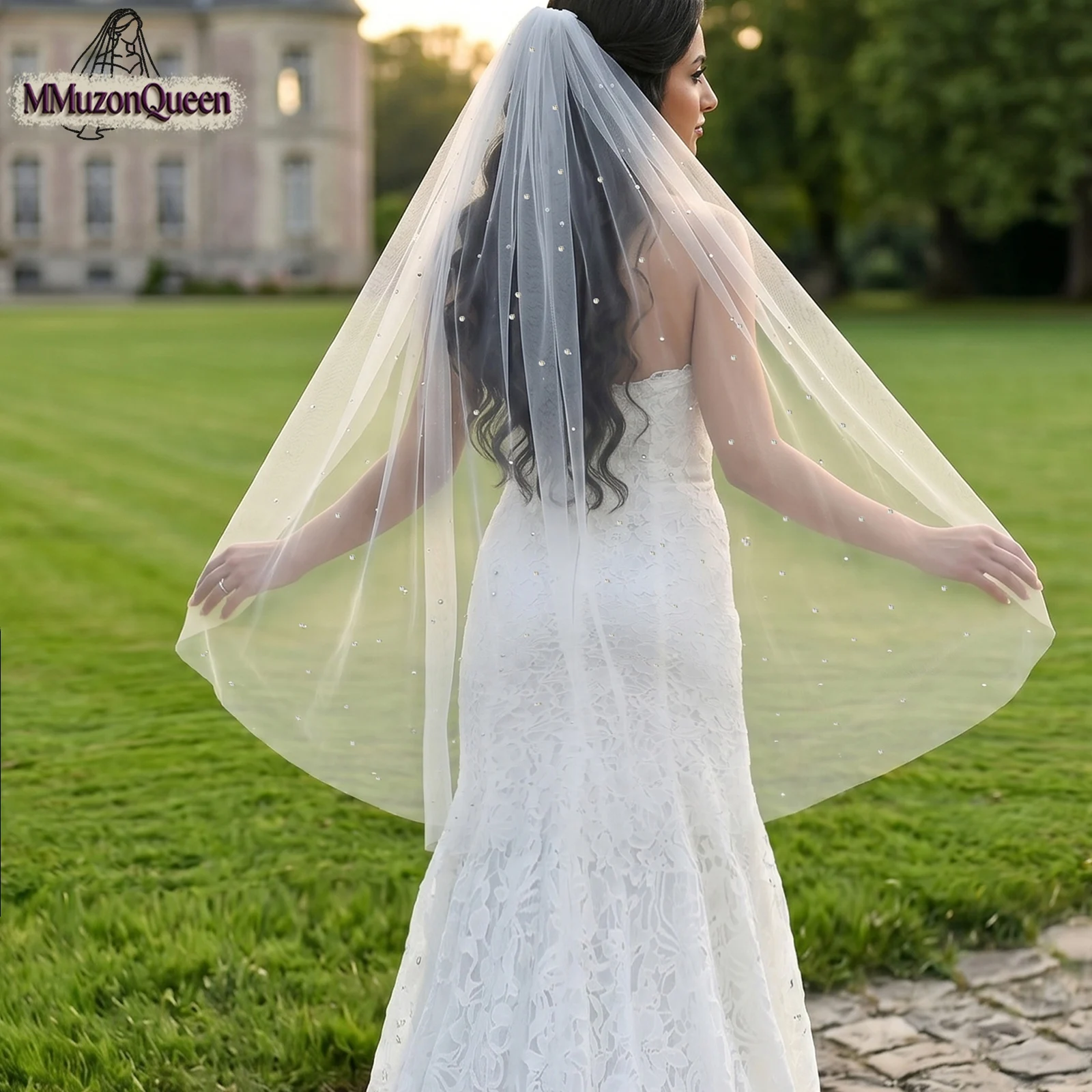 

TOPQUEEN Rhinestone Velo De Novia Velos De Novia Elegantes With Comb Noiva AcessóRios Customizable M34