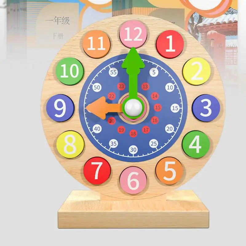 Teaching Clocks For Kids Wooden Learn To Tell Time Clock For Kid Colorful Telling Time Analog Clock Learning Clock For Toddler