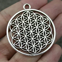 2pcs 47x42mm Round Seed Of Life Pendant Round Flower Of Life Pendant Charm Sacred Geometry Mandala Charm