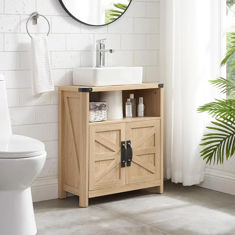 

Bathroom loor Cabinet, Adjustable Shel, Barn Do, armhouse Bathroom Storage Cabinet or Kitchen, Living Room (Natural Oak)