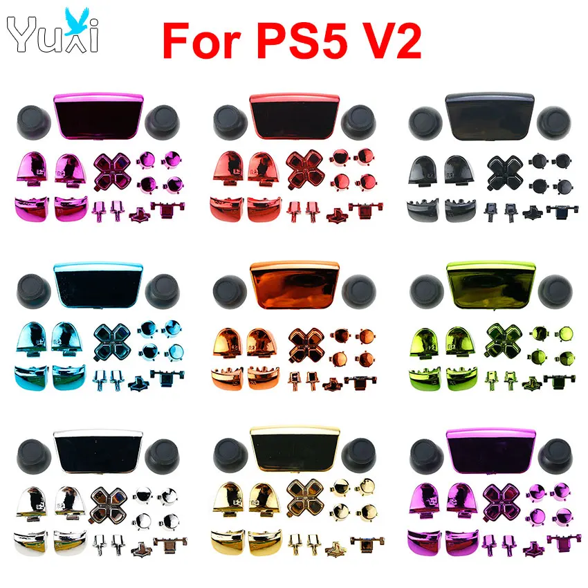 YuXi Chrome Buttons L1 R1 L2 R2 D-Pad Share Option Button Joystick Caps For PS5 V2 Controller 2.0 Gamepad