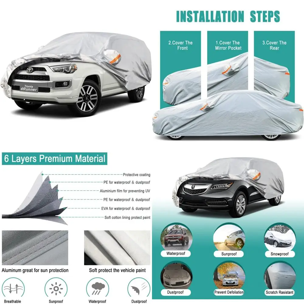 

Waterproof Heavy-Duty 6-Layer SUV Car Cover for All Weather Protection, Custom Fit for 1995-2025 Models, Outdoor Snow Sun Rain U