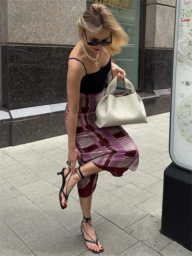 Tossy Contrast Printed Elegant Long Skirt For Women High Waist Slim Commute Patchwork Autumn 2025 New Clothes Female Maxi Skirt