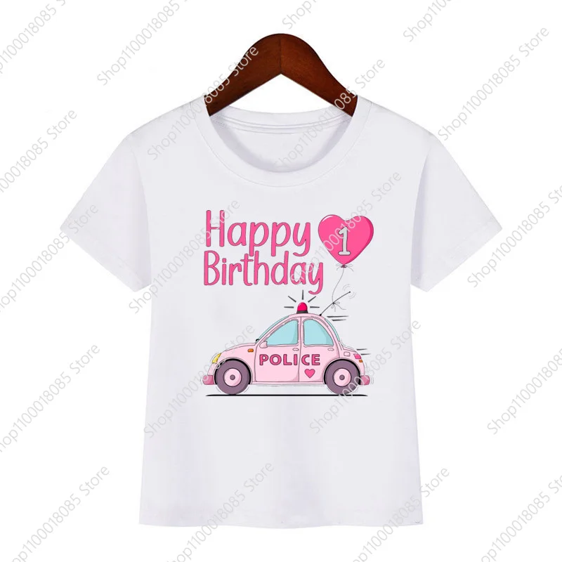 Car Police Children's Comfortable T-shirt Girl Police Car Cartoon Cute T-shirt Fashion Clothing Outdoor Top