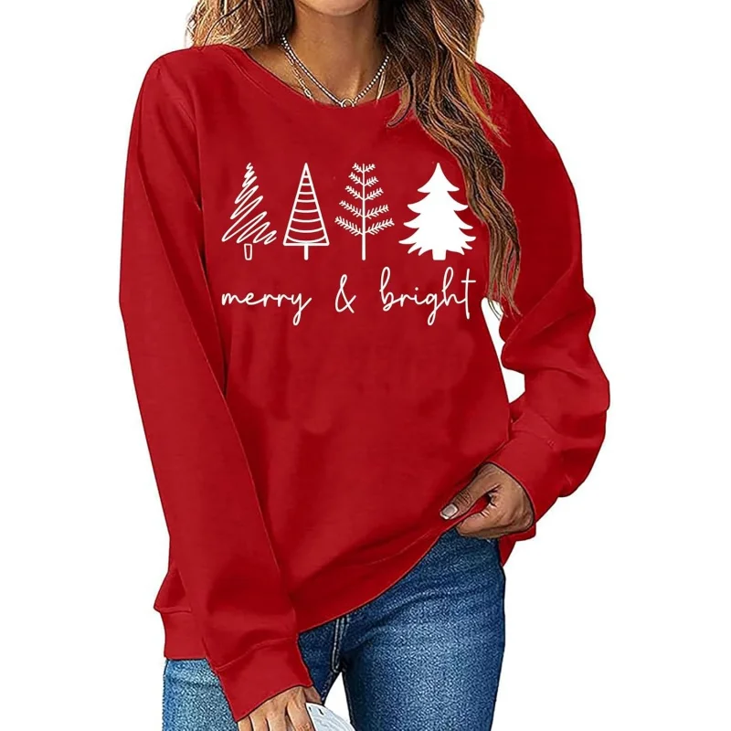 Weihnachtsbaum Damen Rotes Sweatshirt Happy Bright Shirt Urlaub Party Langarm Hoodie Top