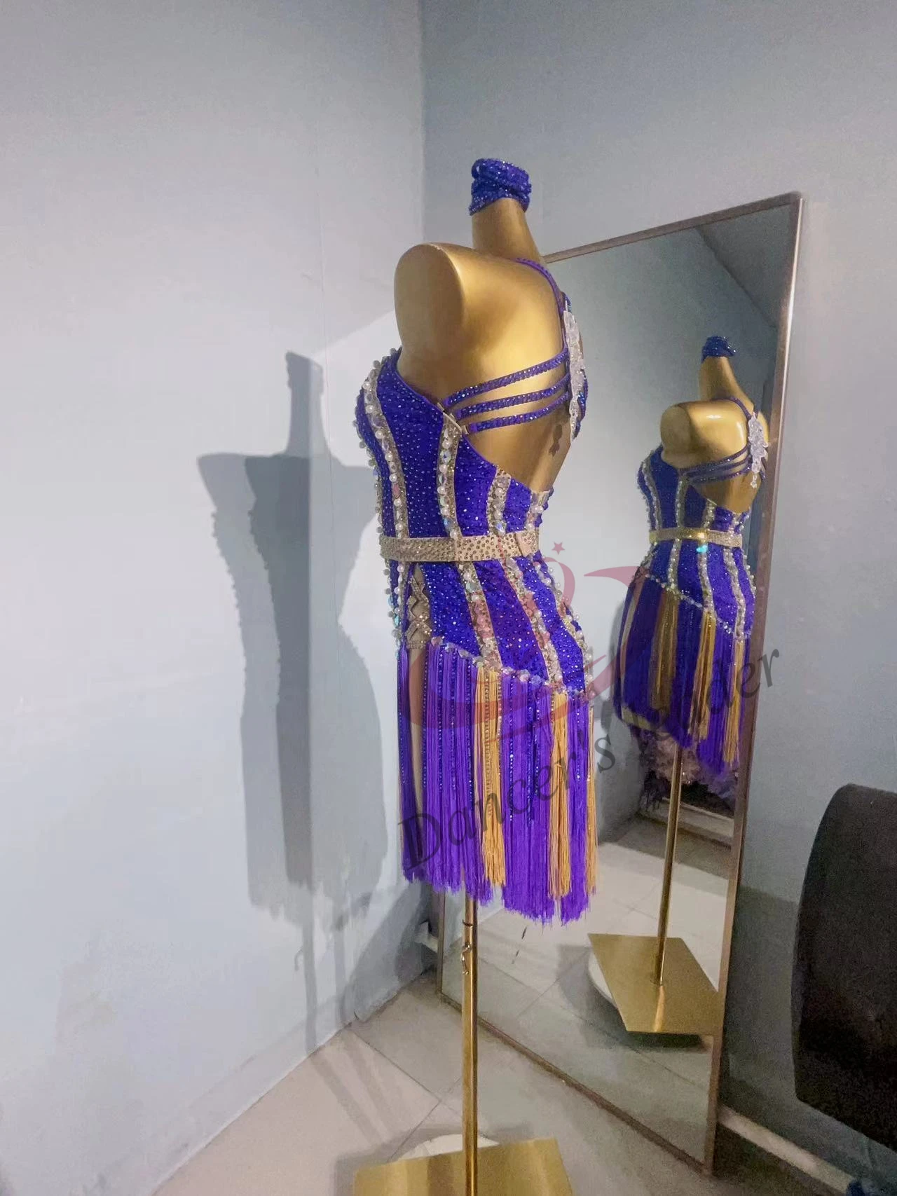 Vestido de prueba de arte de baile latino, vestido de actuación de danza internacional profesional, cinturón de diamantes de fantasía, vestido de Tango Rumba con perlas