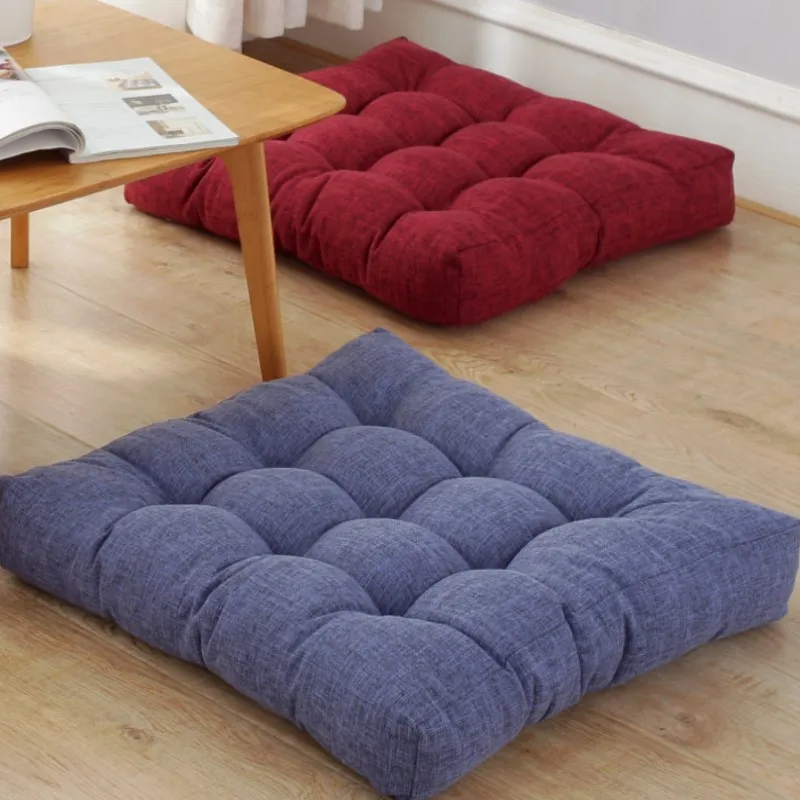 Large Square Tufted Linen Floor Seat Cushion for Yoga Tatami Fireplace Seating Adult Meditation Chair Christmas Gift Red Blue