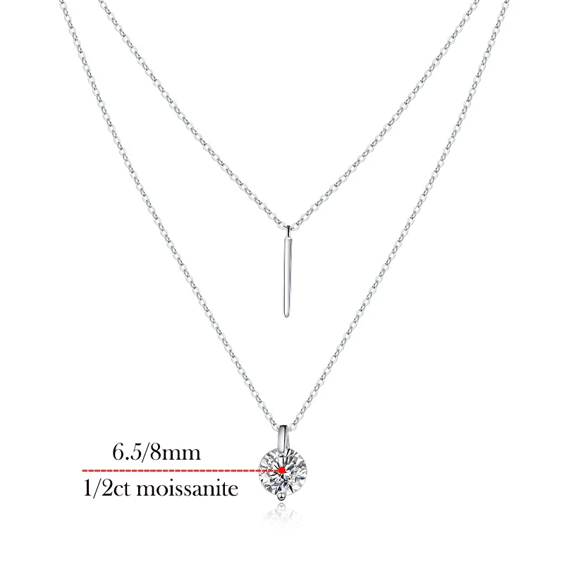 Smyoue 1-2CT Double Chain VVS Moissanite Necklace for Women Sparkling Lab Diamond Pendant Sterling Silver 925 Original Certified