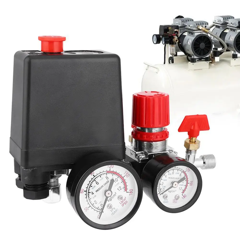 Air Compressor Pump Pressure Control Switch 4 Port 3000l / min  Manifold Relief Regulator Control Valve with Gauge