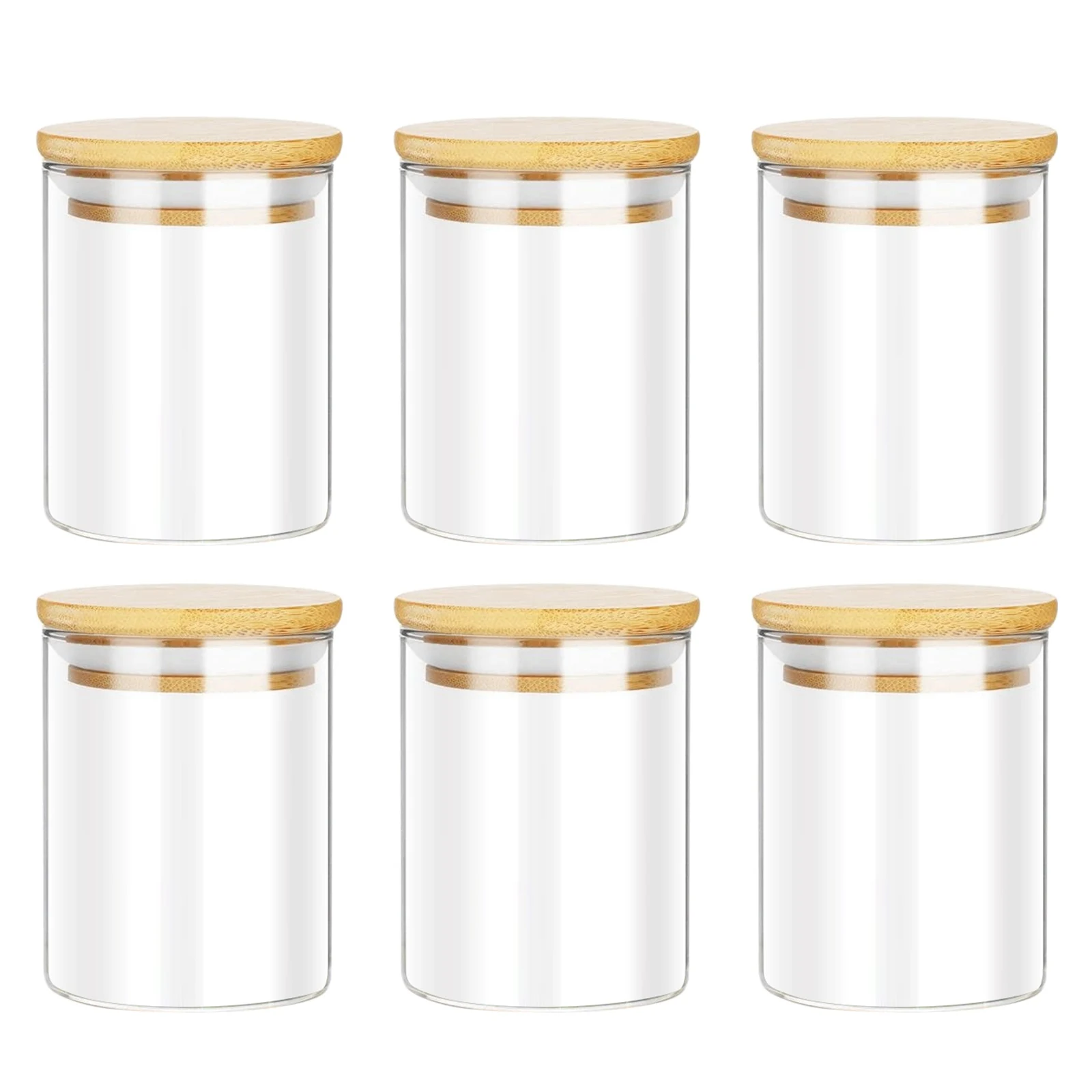 Spice Jars Set of 6,450Ml Glass Jars with Bamboo Lids,Clear Kitchen Glass Storage Containers for Pantry Organization