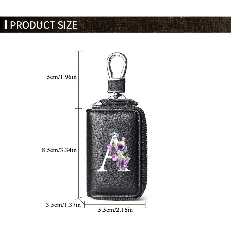Double-layer key bag with white flowers and 26 letters, new product for men, PU convenient key storage bag, suitable for keys