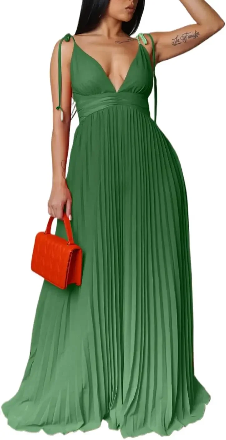 

Women Maxi Dress Sexy Cocktail Party Long Dress Summer Loose Beach Dresses A-line Pleated Halter Dress Evening Dresses