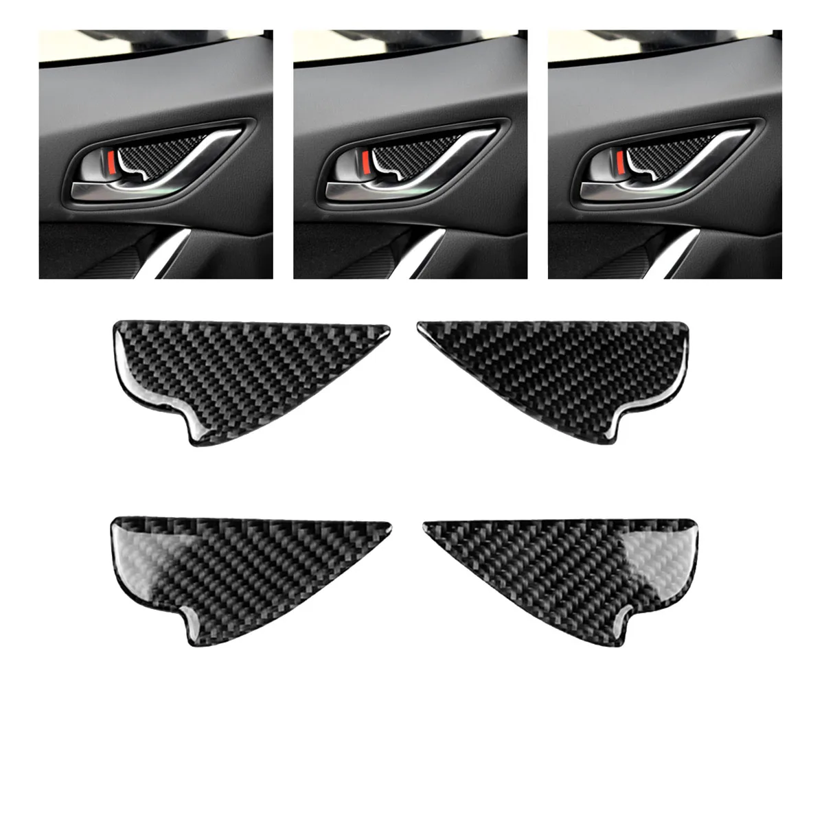 Garniture de couverture de panneau de bol de poignée de porte intérieure en Fiber de carbone pour Mazda 2 3 6 Demio CX-3 CX-5 CX-9 CX-7 MX5 2017 2018 2019