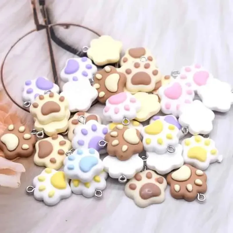 10Pcs 20×22mm Tiny Cartoon Cat Paw Resin Pendants, Cute Mini Charms Supplies for Handmade Fashion Earrings Necklaces Jewelry