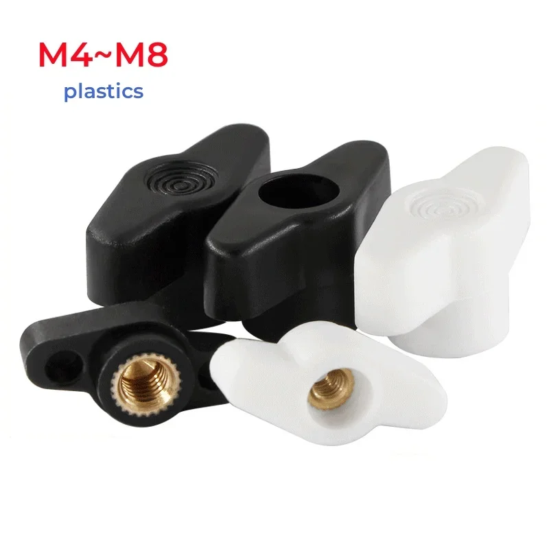 Black White Plastic Head Hand Knob Thumb Nut M4 M5 M6 M8 27# 36# T Type Plum Bakelite Wing Hand Tighten Nuts Butterfly