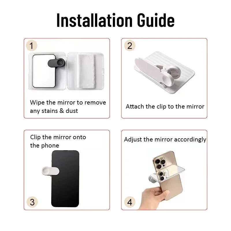 1 buah klip cermin ponsel sudut yang dapat disesuaikan - 360 °   Aksesori Fotografi Portabel Berputar, Plastik Tahan Lama, Desain Ramping untuk Luar Ruangan