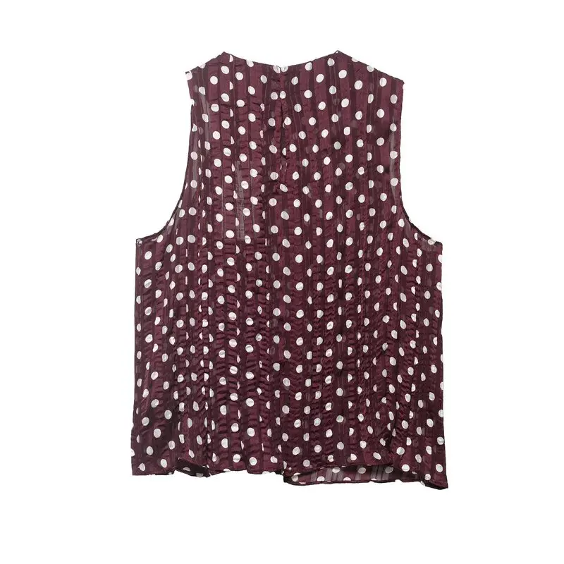 Spring Summer 2026 New Polka Dot Effect Sleeveless round Neck Shirt Women's Fashion Loose Fit Casual Blouse without Chest Pad