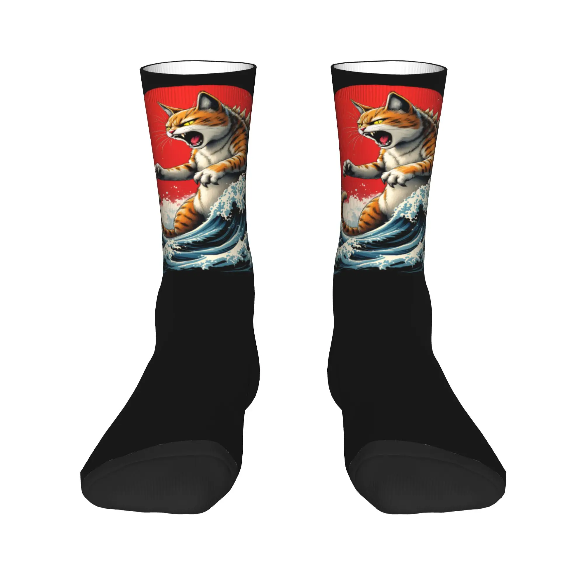

Забавные мужские носки Catzilla Cat в японском стиле, классные женские носки унисекс с 3D принтом
