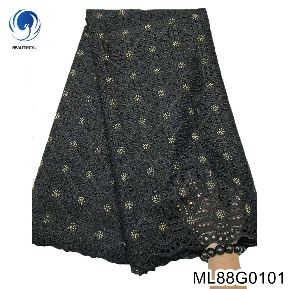 

Black Water Soluble Cord Lace ，Hollow Out Banquet Dress， Dazzling Rhinestones Ornament Cloth，ML88G01