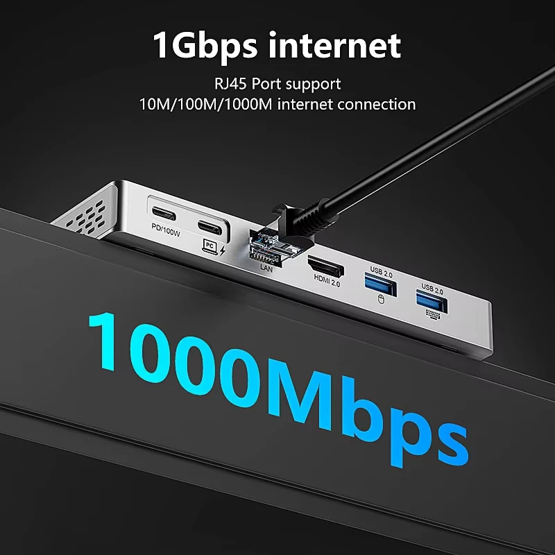 Hub USB Tipe C 14 In 1 dengan Adaptor RJ45 LAN HDTV 4K 60Hz 10Gbps USB 3.2 Hub Pembaca SD/TF 3.5Mm Audio PD100W