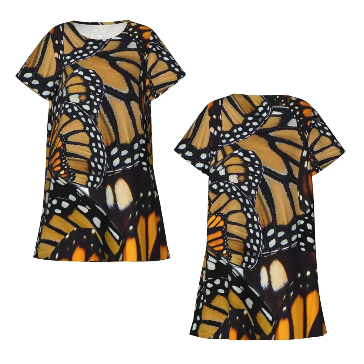 Butterfly Orange Pattern Short Sleeves Nightdress For Sleeping Sleepshirts Women Short Sleeve Nightgowns Loose Pajama Dress