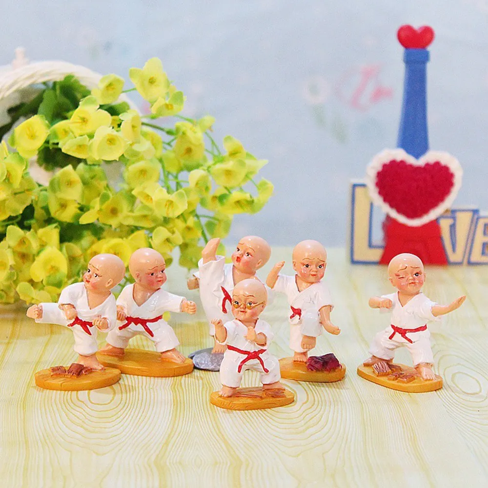 Shaolin Little Monk Kung Fu Kid Six Piece Creative Cartoon Resin Doll Home Crafts Statue Room Bookshelf Home Office Bedroom